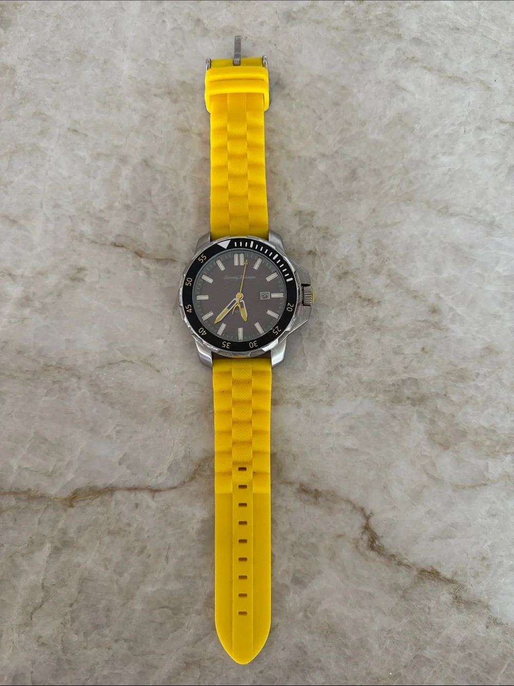 Tommy Bahama Yellow Silicone Strap Dive-Style Watch